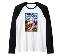 White Poodle Playing Guitar Whimsical Dog Art Music Camping Camiseta Manga Raglan