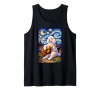 White Poodle Playing Guitar Whimsical Dog Art Music Camping Camiseta sin Mangas