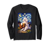 White Poodle Playing Guitar Whimsical Dog Art Music Camping Manga Larga