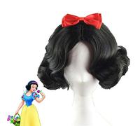 White Princess Cosplay Peluca Corta Rizada Nieve Negro Alta temperatura Fibra Pelucas de cabello sintético para la fiesta de Halloween