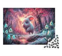 White Rabbit Leaping in Snowy Stream at Cherry Blossom Sunrise Puzzle 1000 Pezzi Pet: Giochi Educativi Puzzles per Adulti Home Decor Grande Regalo 38x26cm/1000pcs