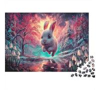 White Rabbit Leaps in Snowy Magical Landscape Puzzle Wildlife Rompecabezas 1000 Piezas Desafiante - Adultos, Regalo, Juego Familiar, Decoración del Hogar 38x26cm/1000pcs