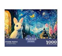 White_Rabbit_with_Large_Eyes 1000 Pcs Ökopapier Puzzle Rabbit in A Blue Cloak Lebendige Bilder Kreatives Spiel Puzzles Für Erwachsene Und Kinder 38x26cm/1000pcs