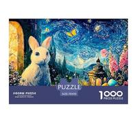 White_Rabbit_with_Large_Eyes 1000 Pcs Premium-Karton Puzzle Rabbit in A Blue Cloak Lebendige Bilder Familienspiel Puzzles Als Wohnaccessoires 70x50cm/1000pcs