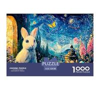 White_Rabbit_with_Large_Eyes 1000 Pcs Stabiler Karton Puzzle Rabbit in A Blue Cloak Lebendige Bilder Kreatives Spiel Puzzles Als Geburtstagsgeschenke 52x38cm/1000pcs