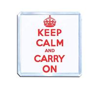 White Red Keep Calm & Carry On - Imán cuadrado plástico del refrigerador