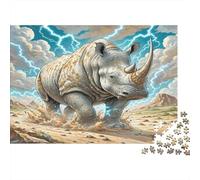 White Rhinoceros 1000Pc for The Whole Family Rhinoceros in Desert Storm for Women, Gifts for Men & Adults 70x50cm/1000pcs