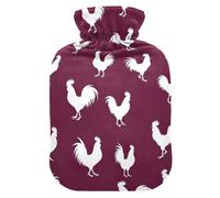 White Rooster Burdeos Botellas de agua caliente con pies de cubierta suave y calentador de cama, bolsa de agua caliente para aliviar el dolor de cuello y hombros, tamaño pequeño