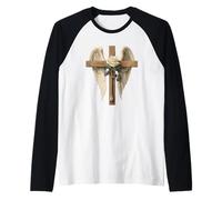 White Rose Flower Christian Cross For Women and Blessed Mom Camiseta Manga Raglan