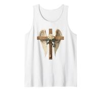 White Rose Flower Christian Cross For Women and Blessed Mom Camiseta sin Mangas