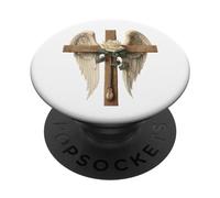 White Rose Flower Christian Cross For Women and Blessed Mom PopSockets PopGrip Adhesivo