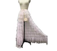 White Ruffled Tiered Tulle Over Wrap Skirts Women Sheer Mesh Maxi Skirt Low Long Beach Bridal(Pink,L)
