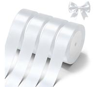 White Satin Ribbon 4 Rolls x 1 Inch White Wide Satin Fabric Ribbon for Gift Packaging, Christmas, Wedding, Flower Bouquet, Holiday Party, Invitation