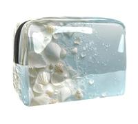White Sea Shells - Bolsa de cosméticos para mujer, neceser de viaje, grande, de PVC, organizador con cremallera, multicolor, 18.5x7.5x13cm/7.3x3x5.1in, Neceser