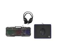 White Shark, Cheyenne, Combo 4 en 1, Juego de Juego Compuesto de Ratón con Iluminación led 4 Colores, Teclado con Función Anti Ghosting, Auriculares para Juegos con Micrófono y Ratón, Negro
