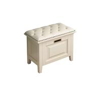 White Shoe Storage Bench with Seat Cushion Solid Wood Entryway Shoe Rack with Flip Drawers Free Standing Shoe Cabinet for Hallway & Closet (60x32x45cm)