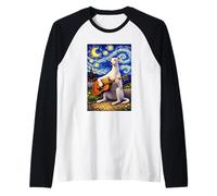 White Sighthound Playing Guitar Whimsical Art Music Camping Camiseta Manga Raglan