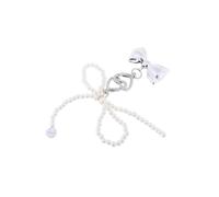 (White) Silvery Bowknot Bead Charm Keychains Sweet Lovely Pendant Hangings Ornament Keyring Backpack Decoration for Women Girls