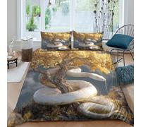 White Snake Surrounds The Ancient Golden Tree Juego De Ropa De Cama De 3 Piezas,3D Impresión Funda De Edredón Microfibra Funda Nórdica Y Funda De Almohada Double（200x200cm）