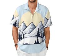 White Snowy Mountains - Camisa de manga corta con botones para verano, Negro, 5X-Large-8X-Large