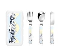 White Snowy Mountains - Vajilla portátil para niños, 3 piezas, reutilizable, protección alimentaria, cuchillo, tenedor y cuchara