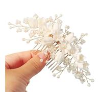 White Soft Ceramic Flower Women's Hair Comb Pearl Rhinestone Daily Clip Wedding Party Bridal Jewelry Headdress(J7448G)