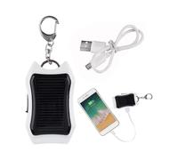 (white) Solar Power Bank Keychain, Solar Phone Charger 1500mAh, Portable Solar Charger Power Bank External Battery Pack with 3 LEDs for Camping