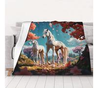 White Stallion Under The Peach Blossom Tree - Manta de franela suave, perfecta para cama, sofá y viajes, adecuada para todas las estaciones, 4 tamaños