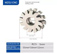White steel concave semi-circular milling cutter, HSS milling convex arc groove milling cutter, forming milling cutter,R1R3R5R10(R2.5)