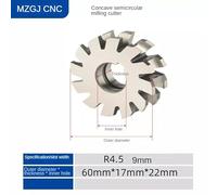 White steel concave semi-circular milling cutter, HSS milling convex arc groove milling cutter, forming milling cutter,R1R3R5R10(R4.5)