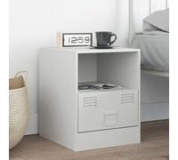 White Steel Nightstand 34.5x39x44 cm with Drawer & Shelf Elegant Cold Rolled Steel Bedside Table for Bedroom, Living Room - Easy to Clean, Spacious Storage, Modern Design