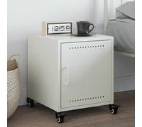 White Steel Nightstand 36x39x43.5 cm with Wheels, Cold Rolled Metal Bedside Table with Storage Shelf, Modern Elegant Bedroom Furniture for Small Spaces, Easy to Move and Clean