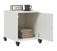 White Steel Nightstand Set of 2 with Wheels, 36x39x43.5 cm Modern Bedside Table with Storage Shelf and Handle, Cold Rolled Steel Furniture for Bedroom Living Room