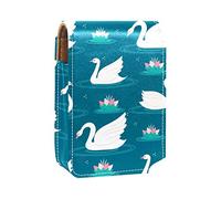 White Swan Playing in the Lotus Plant Pool - Estuche portátil para pintalabios para viajes, mini caja de almacenamiento de lápiz labial con espejo para mujeres y mujeres, bolsa de cosméticos de cuero, Varios colores, 9.5x2x7 cm/3.7x0.8x2.7 in