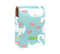 White Swan Playing Lotus Flower Pool - Estuche portátil para pintalabios para viajes, mini caja de almacenamiento de lápiz labial con espejo para mujeres y mujeres, bolsa de cosméticos de cuero, Varios colores, 9.5x2x7 cm/3.7x0.8x2.7 in