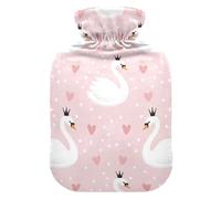 White Swans - Botellas de agua caliente con diseño de corazones rosas con cubierta suave, calentador de manos y pies, bolsa de agua caliente para aliviar el dolor, tamaño mediano