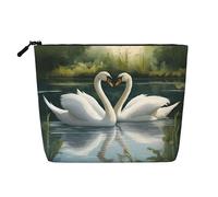 White Swans On The Lake - Bolsa de maquillaje resistente al agua, cáñamo falso, organizador de cosméticos grande con cremallera