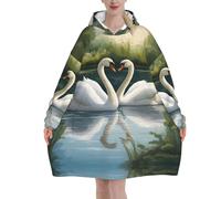 White Swans On The Lake - Manta de franela suave antibolitas, acogedora ropa de descanso para adultos con capucha y bolsillo, ropa de invierno, Negro, 320g flannel