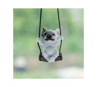 (white)Swinging Dog Car Hanging Ornament, French Bulldog Car Mirror Hanging Accessories Cute Swinging Dog Rear View Mirror Accessories