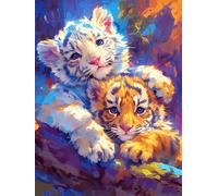 White Tiger And Cachorro de tigre en brillo mágico Puzzles 500 Piezas Entretenimiento Familiar Animal salvaje mascota Cute Rompecabezas 3D Para Familia Juguete Educativo Aliviar Estrés Decoración Hoga