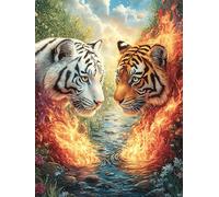 White Tiger and Tigre Dans le feu et l'eau Rompecabezas 300 Piezas Cartón Grueso para Coleccionistas Mitos fantásticos Eventos Team Building Relajación Mental Ocio En Casa Reyes 300 PC