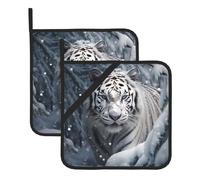 White Tiger in The Snow - Juego de dos soportes cuadrados para ollas (20,3 x 20,3 cm), telas de calidad, antiquemaduras y fáciles de limpiar