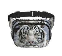 White Tiger - Riñonera cuadrada de doble capa, unisex, con correa ajustable, para correr, viajar, color negro, talla única