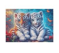 White Tigre Double Tigre Rompecabezas 300 Piezas Cartón para Niños Mayores 14 Años Animal Mascota Tiempo Libre Actividad Antiestrés Más Vendido Detalle Único Original 300 PCS