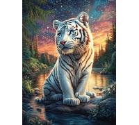 White Tigre en el Bosque mágico Rompecabezas 1000 Piezas Cartón para Principiantes Dibujo Animado de Paisajes de Cuento de Hadas Actividad Antiestrés Calmar La Mente Garantía Reposición Piezas Regalo