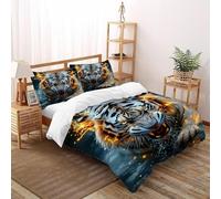 White Tigre Llama Funda De Edrojoón Fierce Animales 3D Antialérgica Microfibra Ropa De Cama 2 Fundas De Almohada, Niños Niñas, Funda De Edrojoón Dormitorio King（220x240cm）