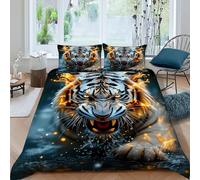 White Tigre Llama Funda De Edrojoón Fierce Animales 3D Microfibra Juego De Ropa De Cama 2 Fundas De Almohada,niños Niñas Decoración del Dormitorio Super King（260x220cm）