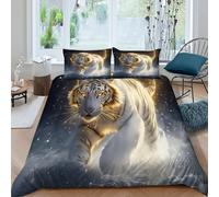 White Tigre Snow Funda De Edrojoón Fierce Animales 3D Microfibra Ropa De Cama 2 Fundas De Almohada, Niños Niñas, Funda De Edrojoón Dormitorio Super King（260x220cm）