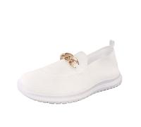White Trainers - Zapatillas deportivas informales para mujer, color sólido, transpirable, con cadena de malla, poco profundas, planas, White, 39 EU