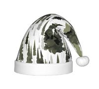 White Trees Camo Pattern 1 Pack Christmas Hats Plush Santa Hat For Teenagers Christmas Costume Party And Holiday Event